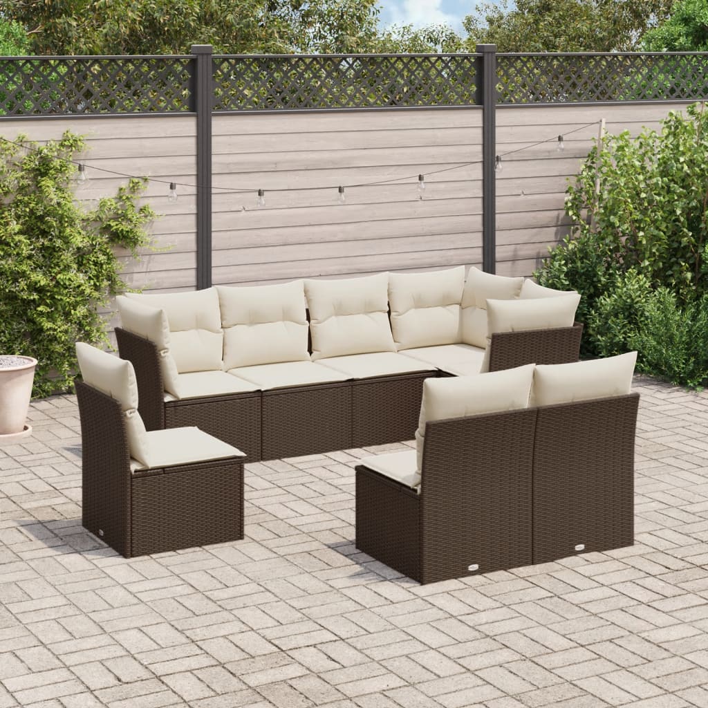 Salon de jardin 8 pcs avec coussins marron résine tressée