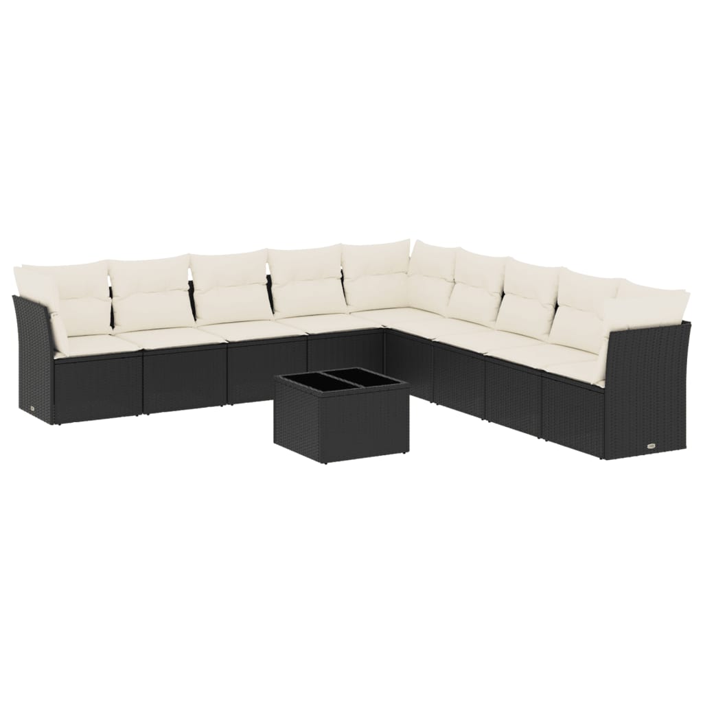 Salon de jardin 10 pcs avec coussins noir résine tressée