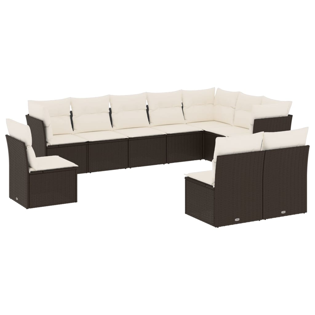Salon de jardin 10 pcs avec coussins noir résine tressée