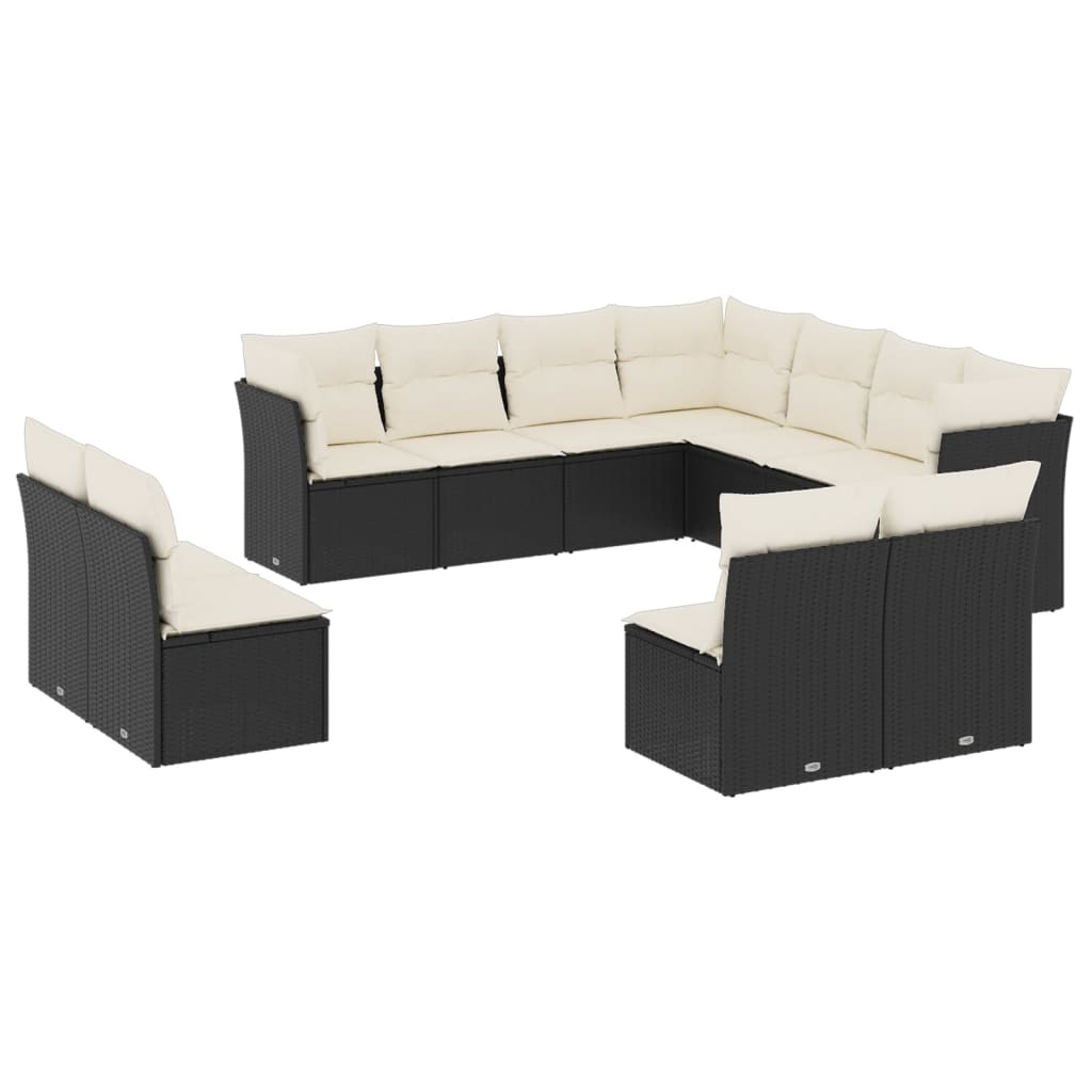 Salon de jardin 11 pcs avec coussins noir résine tressée