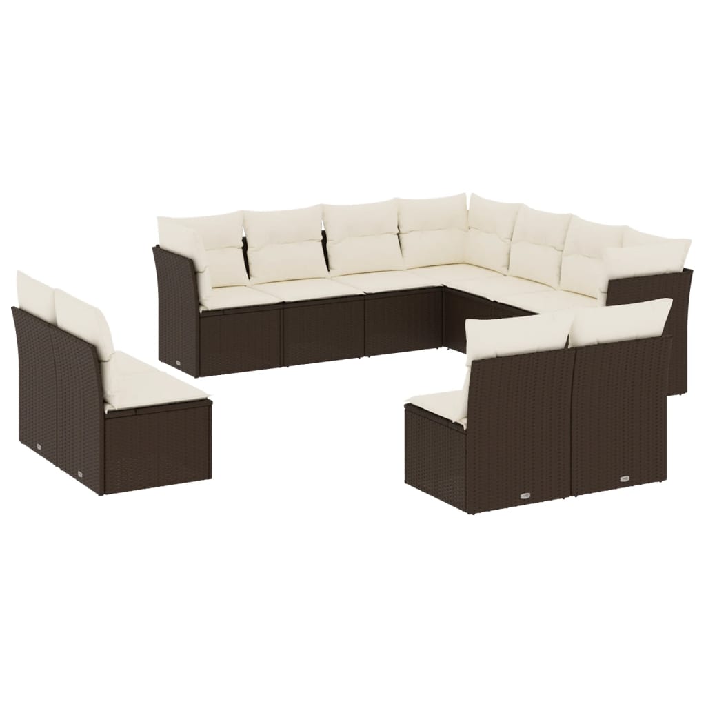 Salon de jardin et coussins 11 pcs marron résine tressée
