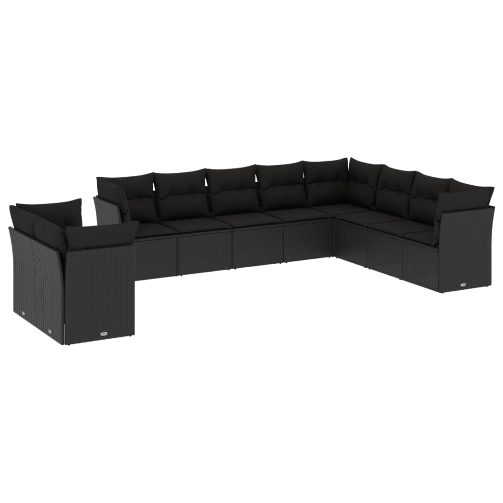 Salon de jardin 10 pcs avec coussins noir résine tressée