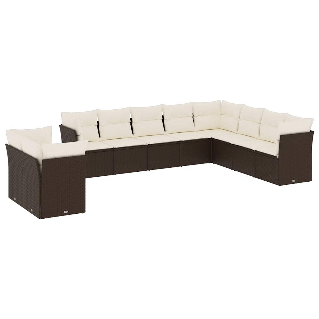 Salon de jardin 10 pcs avec coussins marron résine tressée