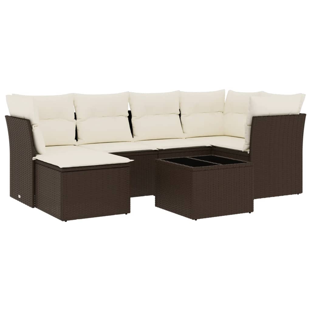 Salon de jardin avec coussins 7 pcs marron résine tressée