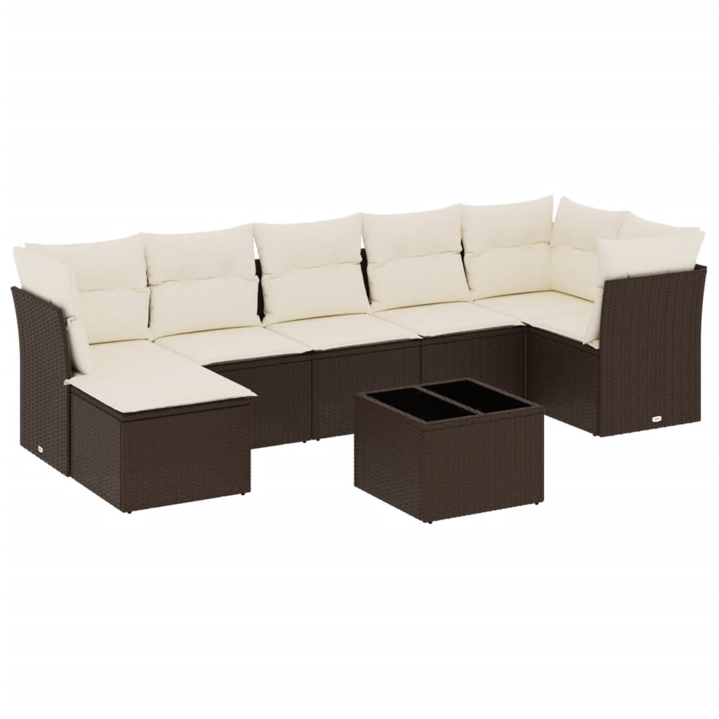 Salon de jardin 8 pcs avec coussins marron résine tressée