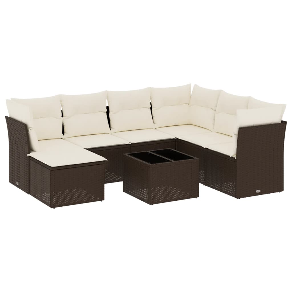 Salon de jardin 8 pcs avec coussins marron résine tressée