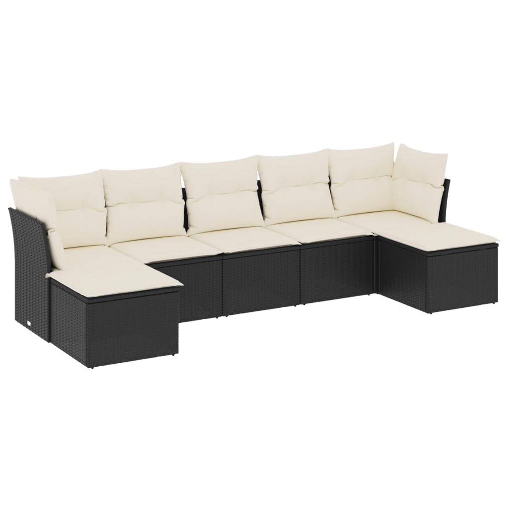 Salon de jardin 7 pcs avec coussins noir résine tressée