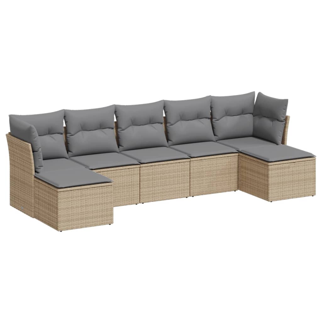 Salon de jardin avec coussins 7 pcs beige résine tressée