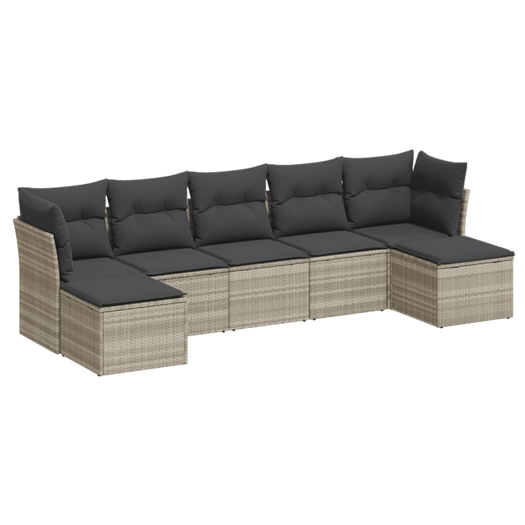 Salon de jardin avec coussins 7 pcs gris clair résine tressée