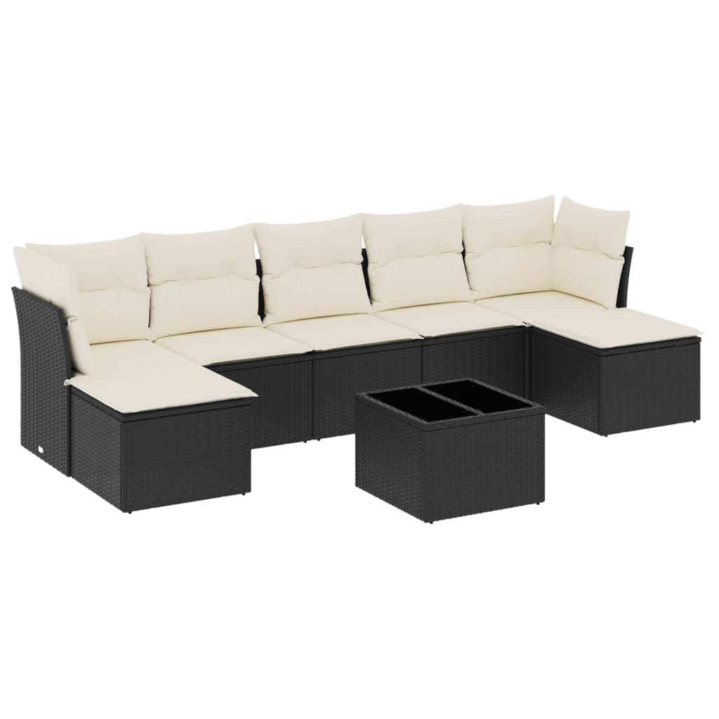 Salon de jardin 8 pcs avec coussins noir résine tressée