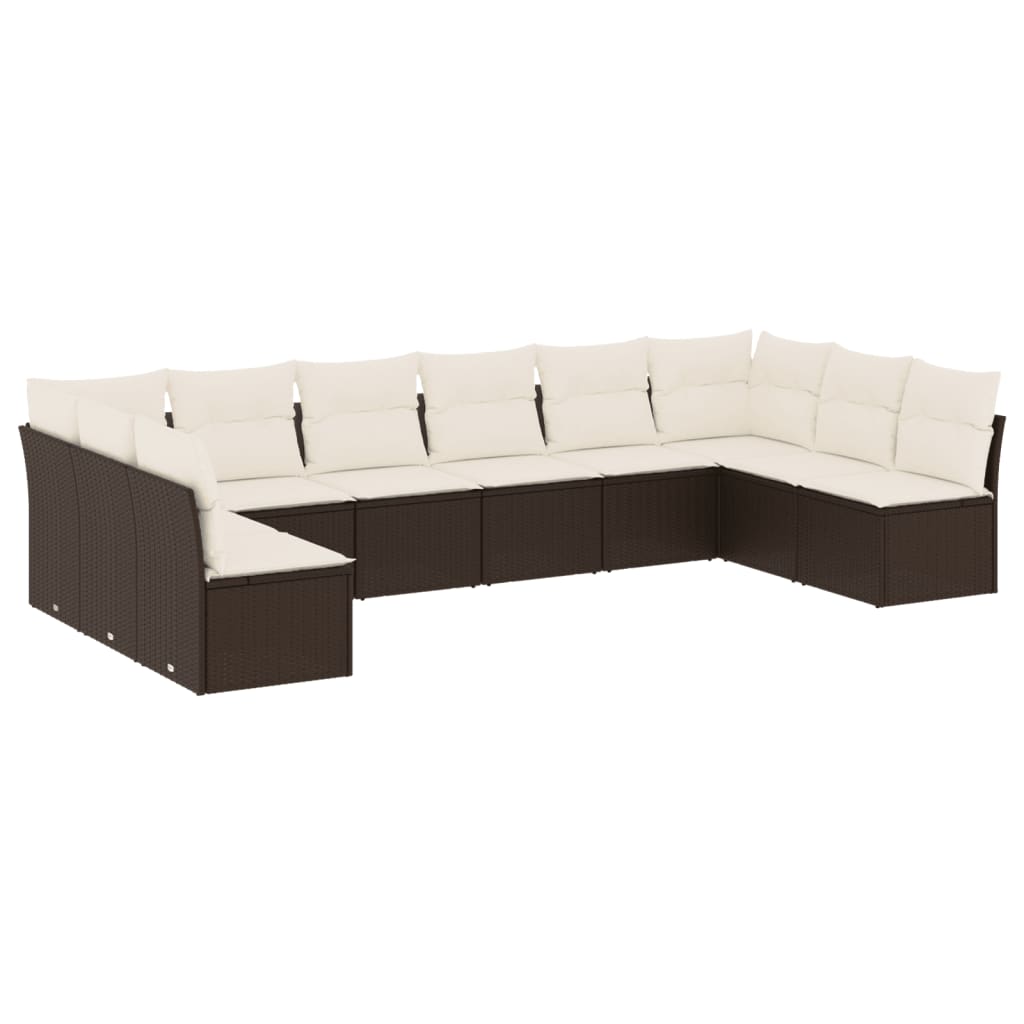 Salon de jardin 10 pcs avec coussins marron résine tressée
