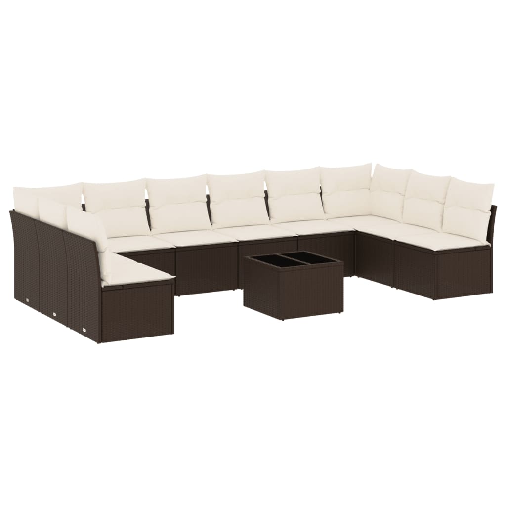 Salon de jardin et coussins 11 pcs marron résine tressée