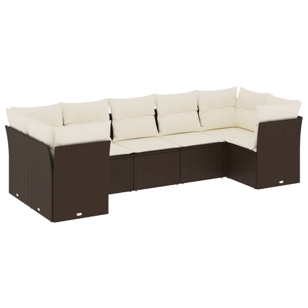 Salon de jardin avec coussins 7 pcs marron résine tressée