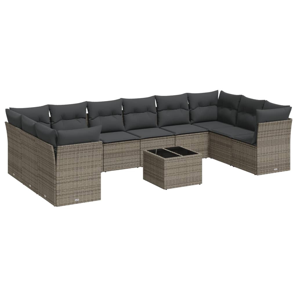 Salon de jardin 11 pcs avec coussins gris résine tressée