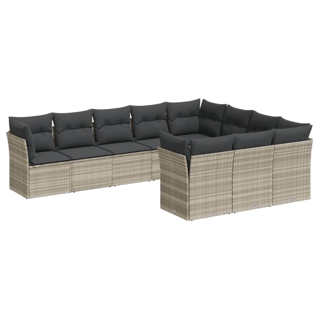 Salon de jardin avec coussins 10 pcs gris clair résine tressée