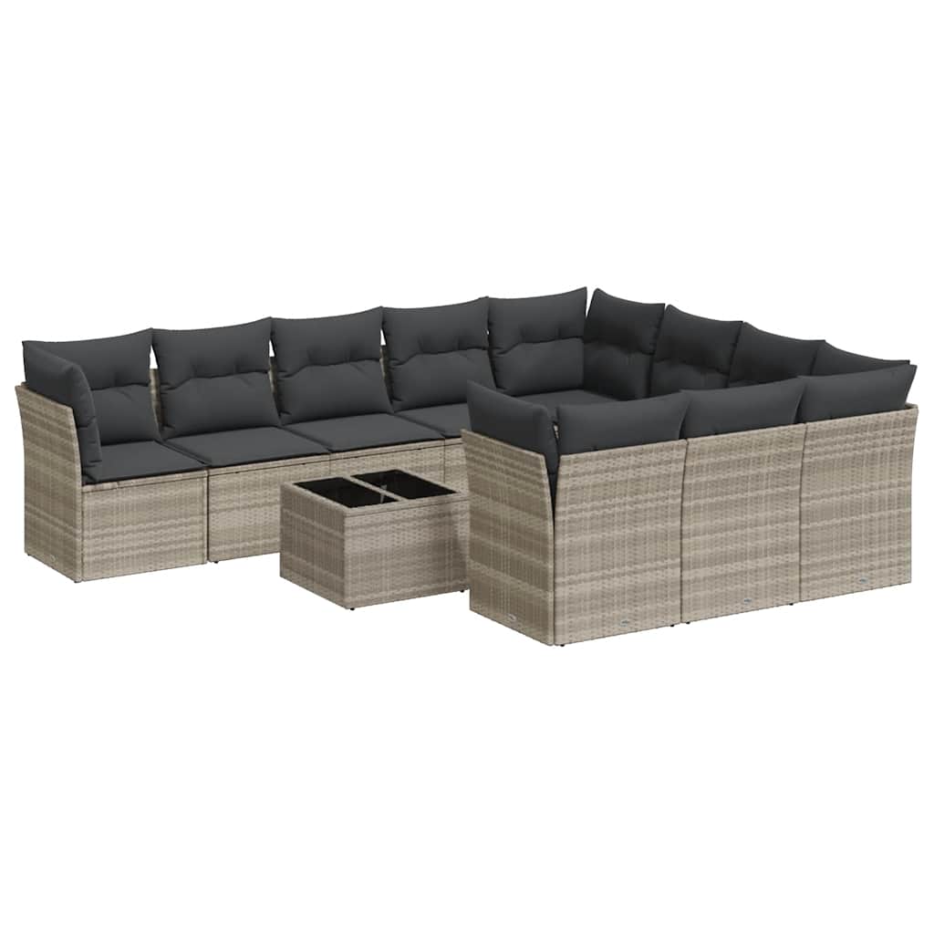 Salon de jardin 11 pcs avec coussins gris clair résine tressée