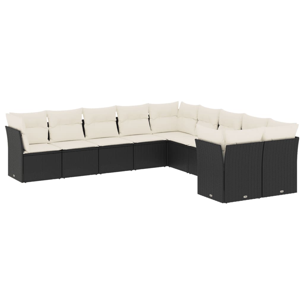 Salon de jardin 10 pcs avec coussins noir résine tressée