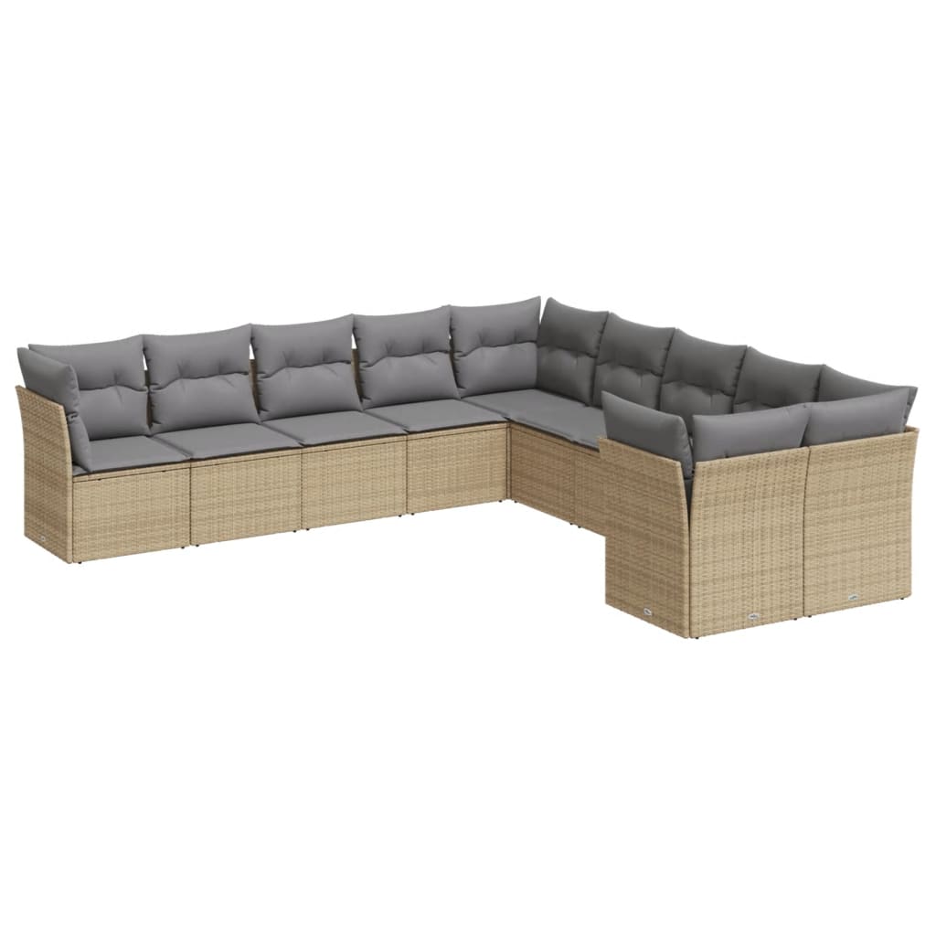 Salon de jardin avec coussins 10 pcs beige résine tressée