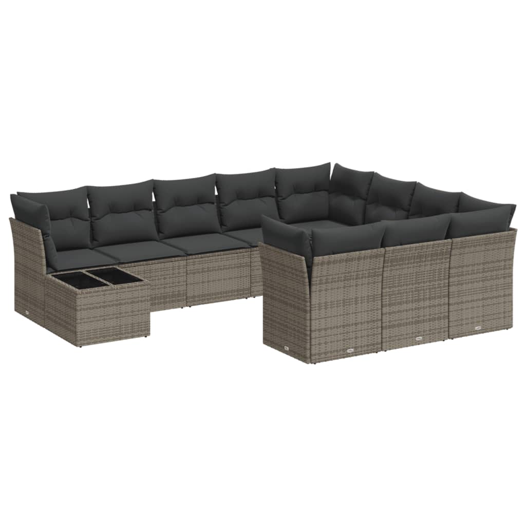 Salon de jardin 11 pcs avec coussins gris résine tressée