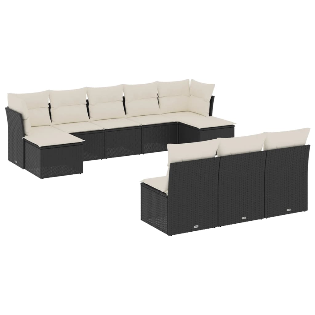 Salon de jardin 10 pcs avec coussins noir résine tressée