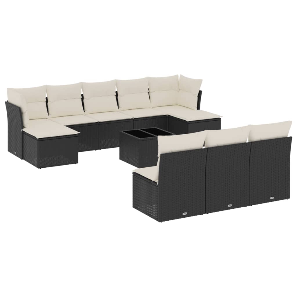 Salon de jardin 11 pcs avec coussins noir résine tressée
