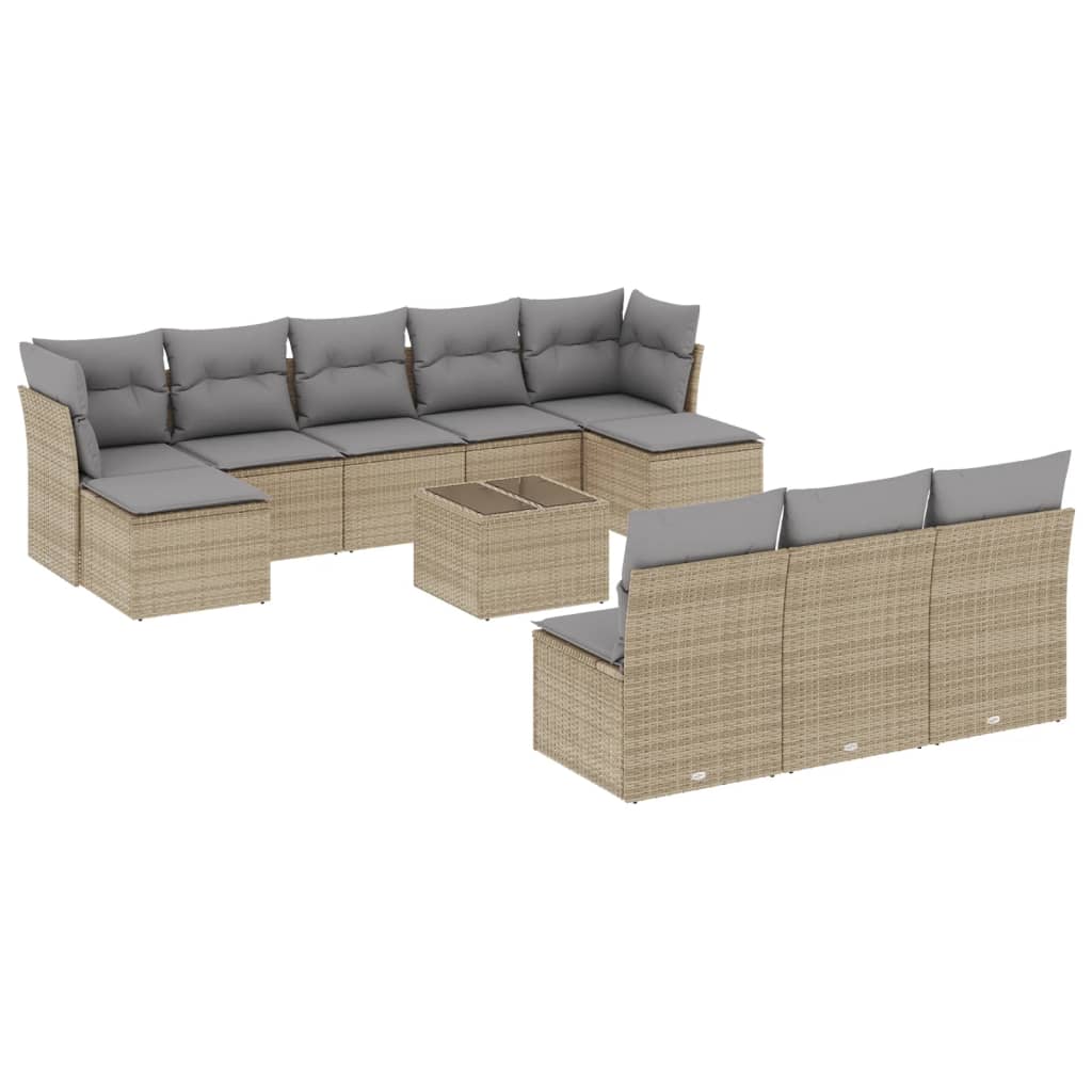 Salon de jardin 11 pcs avec coussins beige résine tressée