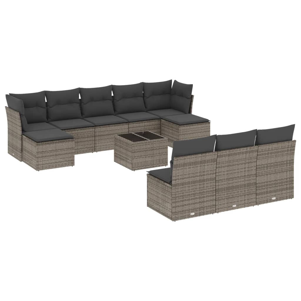 Salon de jardin 11 pcs avec coussins gris résine tressée