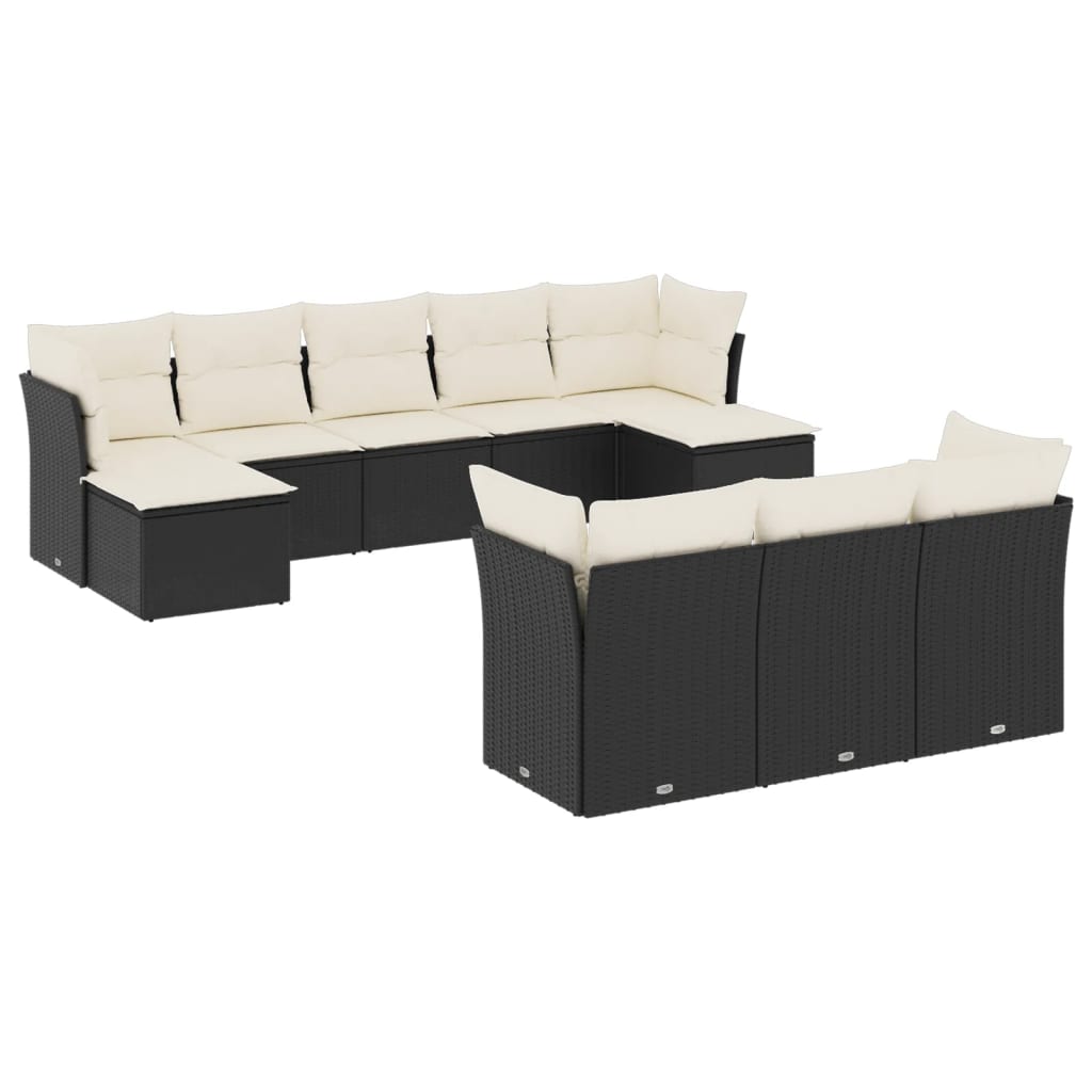 Salon de jardin 10 pcs avec coussins noir résine tressée