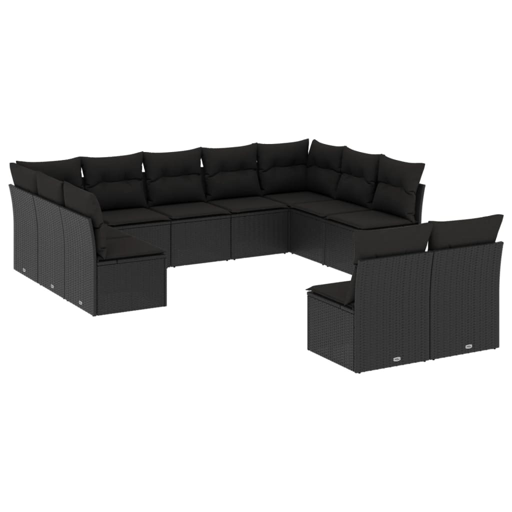 Salon de jardin 11 pcs avec coussins noir résine tressée