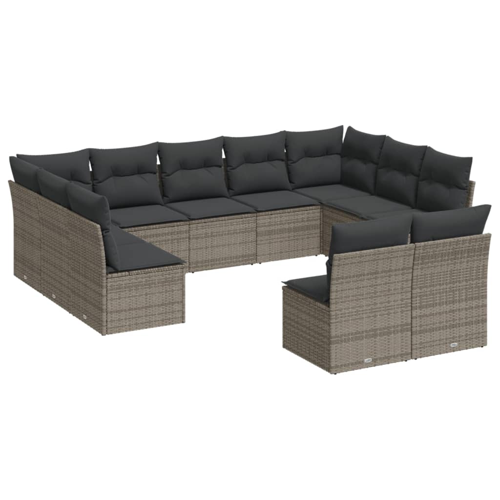 Salon de jardin 11 pcs avec coussins gris résine tressée