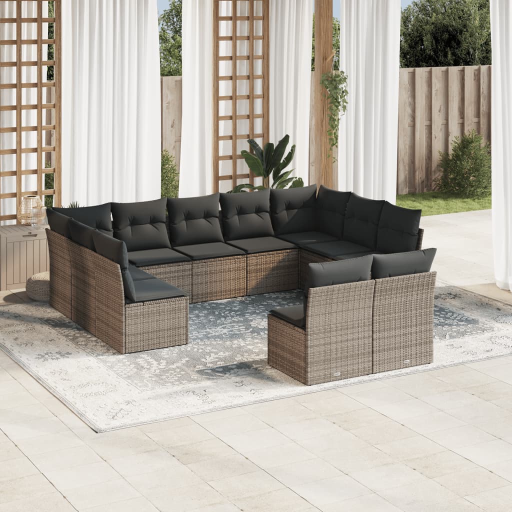 Salon de jardin 11 pcs avec coussins gris résine tressée