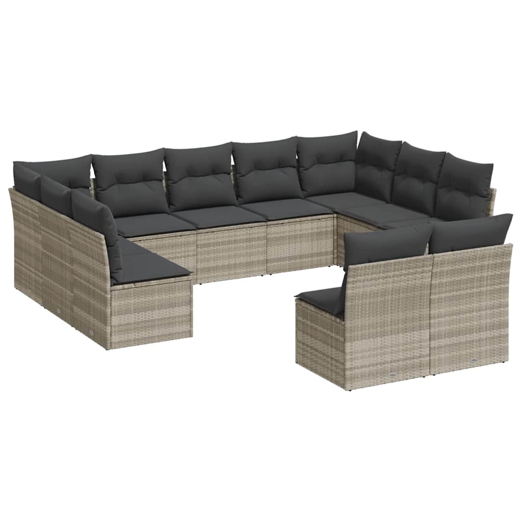 Salon de jardin 11 pcs avec coussins gris clair résine tressée