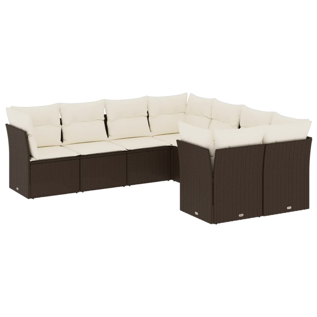 Salon de jardin 8 pcs avec coussins marron résine tressée