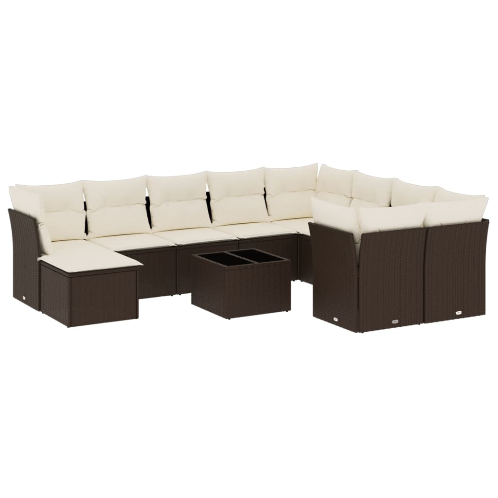Salon de jardin et coussins 11 pcs marron résine tressée