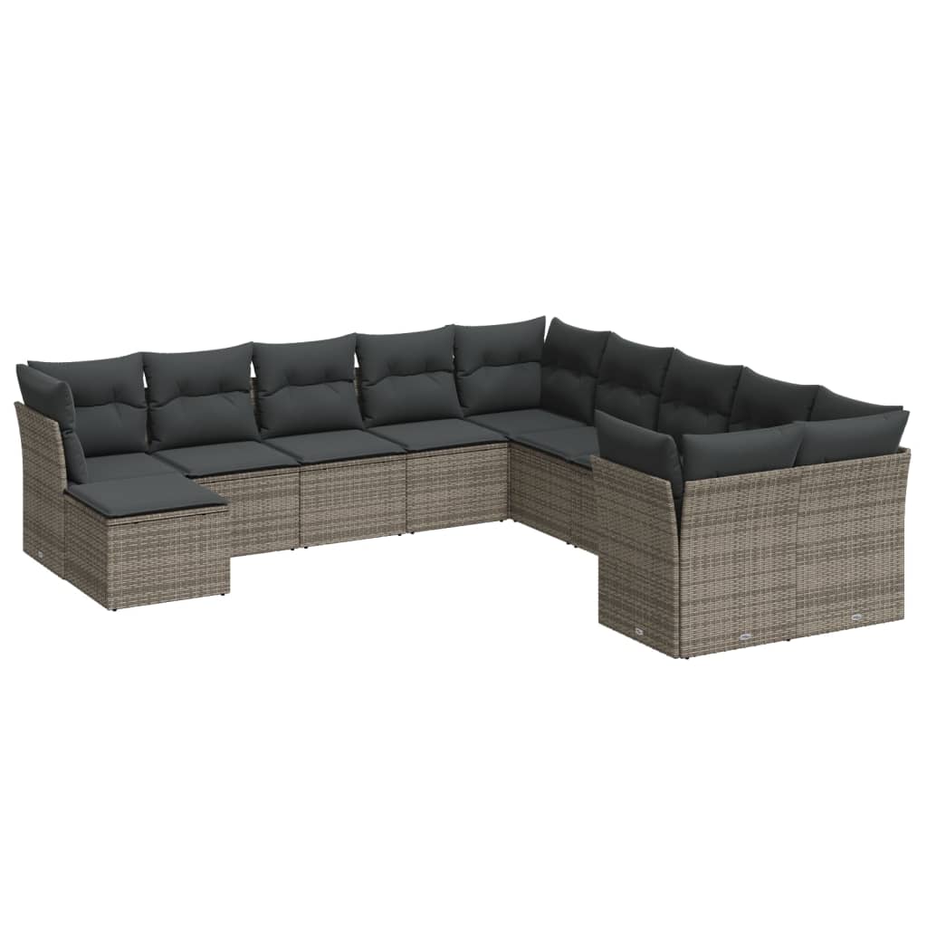 Salon de jardin 11 pcs avec coussins gris résine tressée