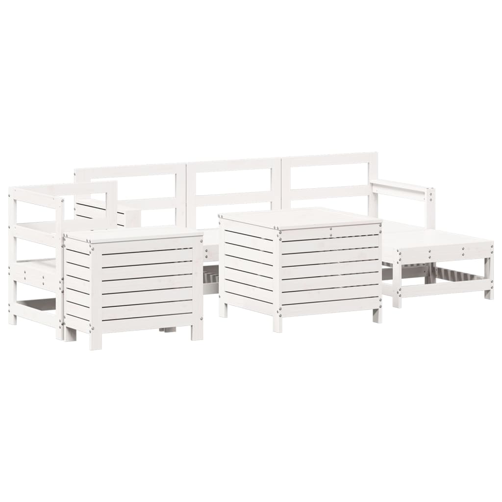 Salon de jardin 7 pcs blanc bois de pin massif