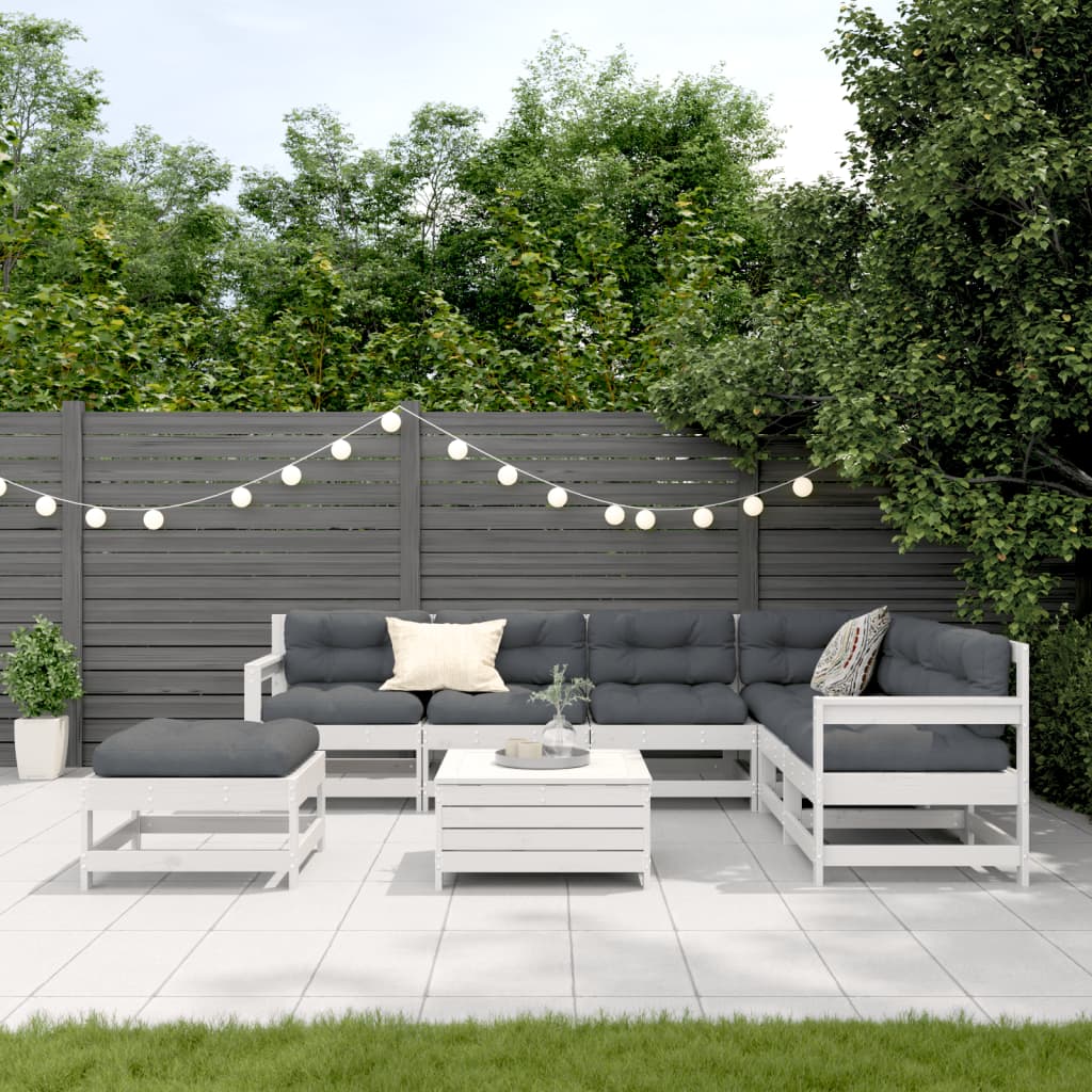 Salon de jardin avec coussins 8 pcs blanc bois de pin massif