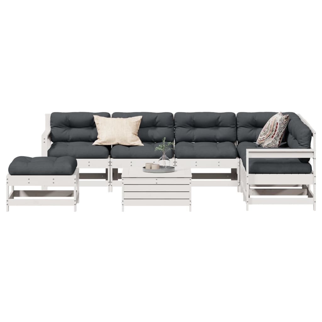 Salon de jardin avec coussins 8 pcs blanc bois de pin massif