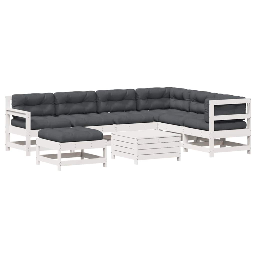 Salon de jardin avec coussins 8 pcs blanc bois de pin massif