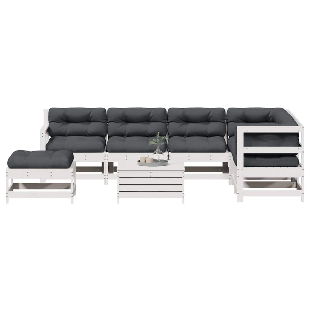 Salon de jardin avec coussins 8 pcs blanc bois de pin massif