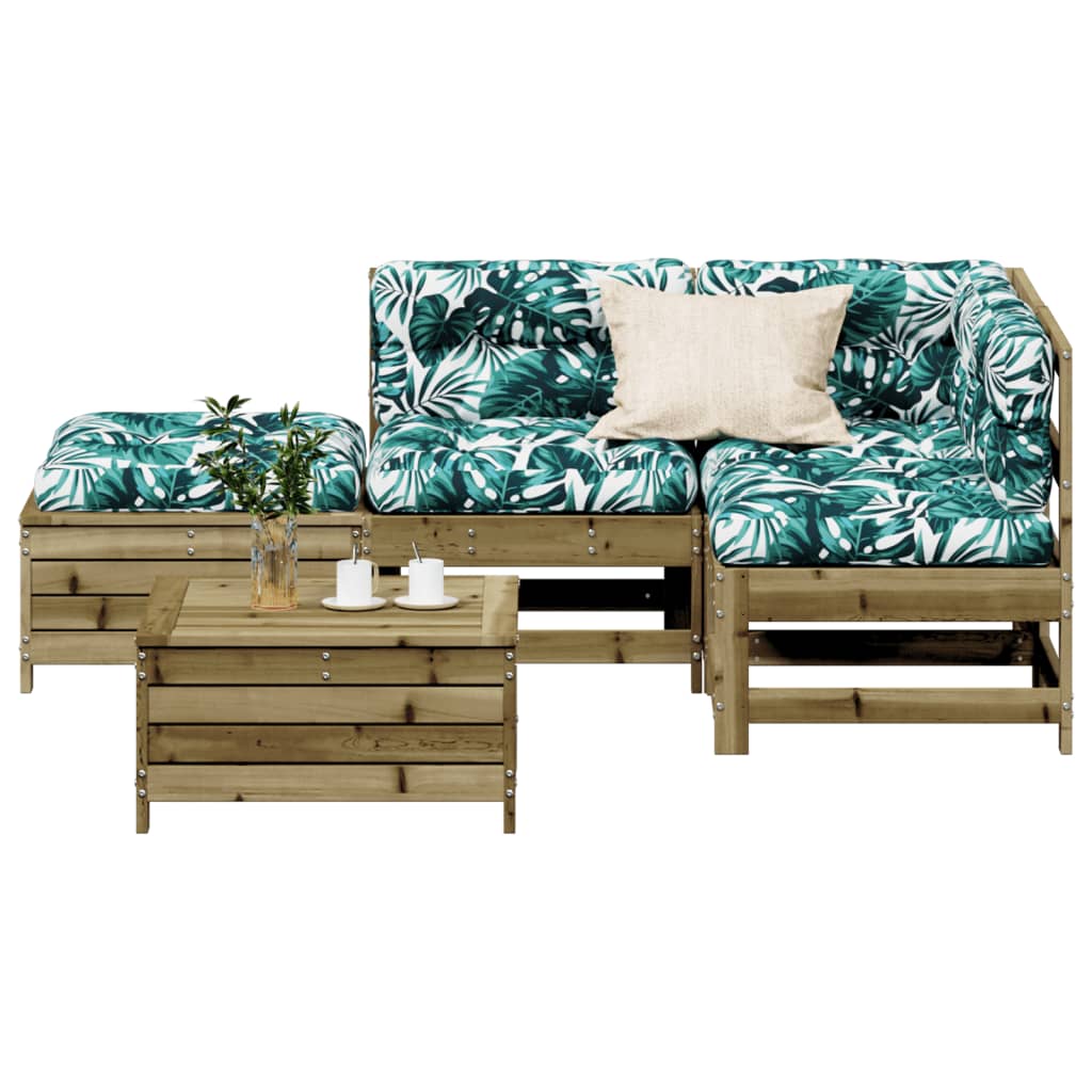 Salon de jardin 5 pcs avec coussins bois de pin imprégné