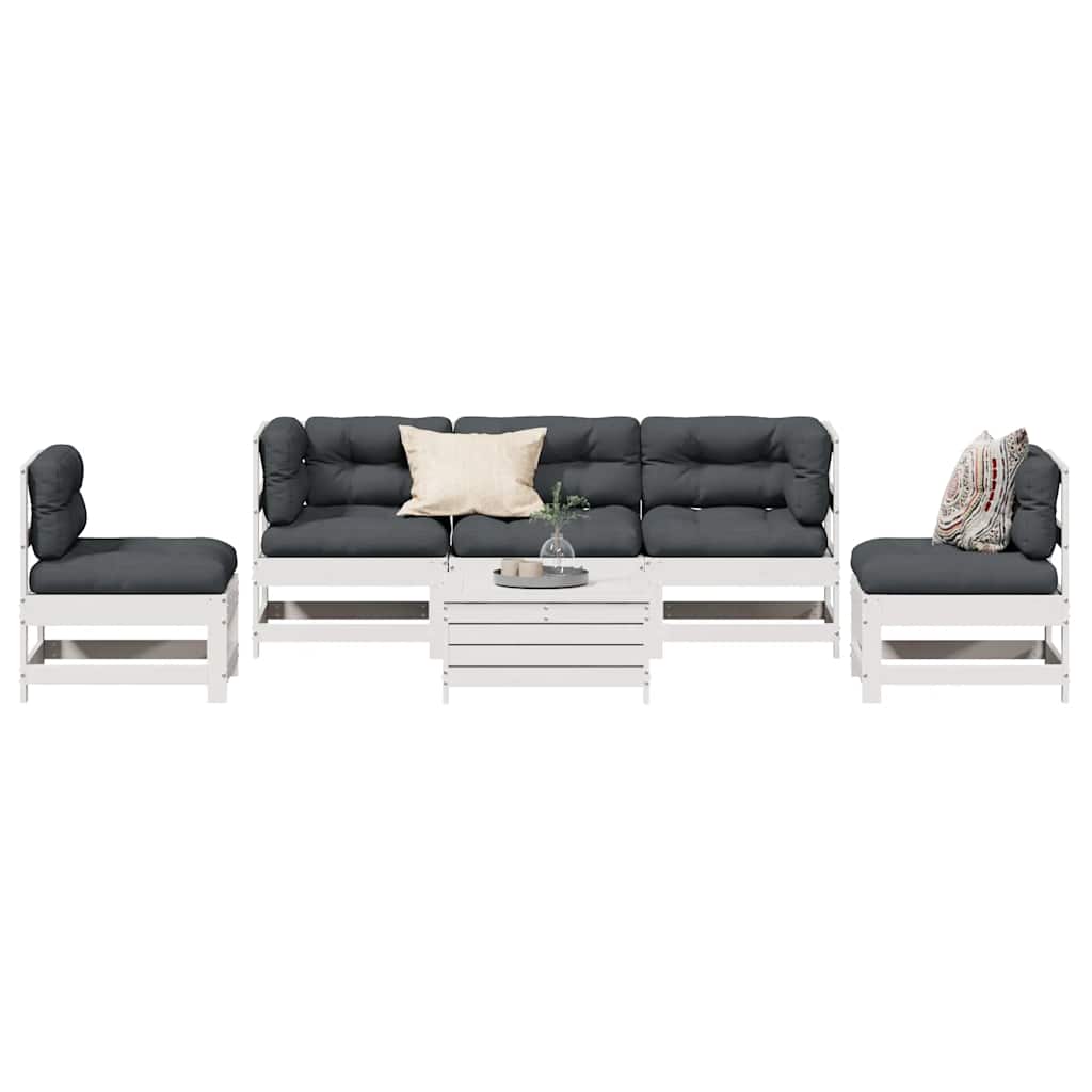 Salon de jardin avec coussins 6 pcs blanc bois de pin massif
