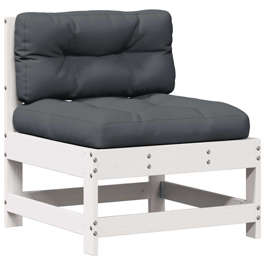 Salon de jardin avec coussins 6 pcs blanc bois de pin massif