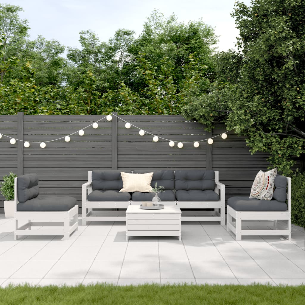 Salon de jardin avec coussins 6 pcs blanc bois de pin massif