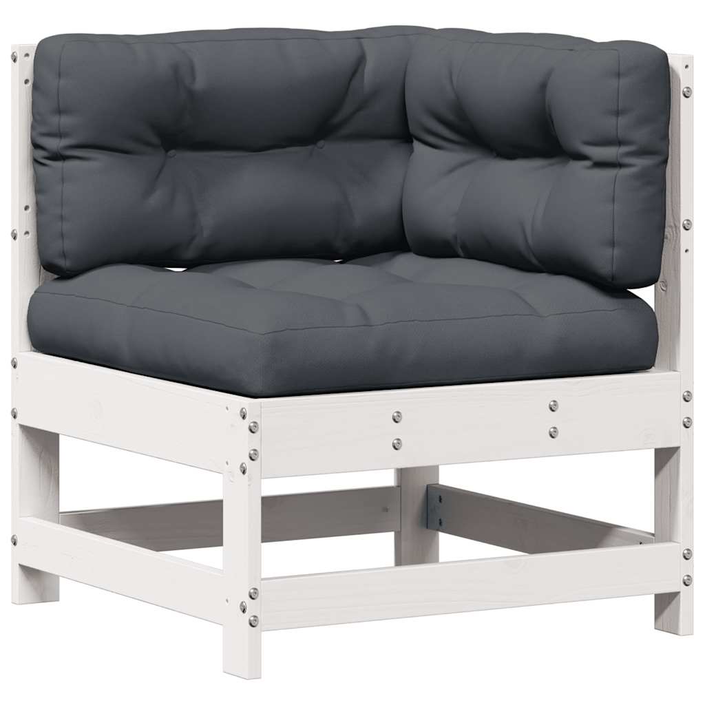 Salon de jardin 3 pcs avec coussins blanc bois de pin massif