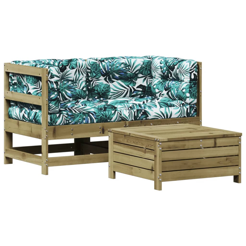 Salon de jardin 3 pcs avec coussins bois de pin imprégné