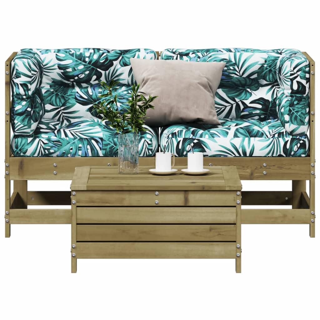 Salon de jardin 3 pcs avec coussins bois de pin imprégné