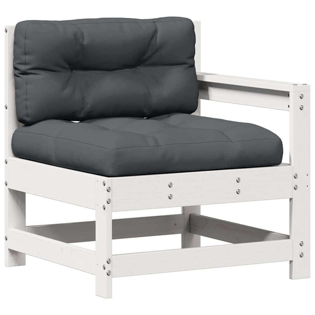 Salon de jardin 3 pcs avec coussins blanc bois de pin massif