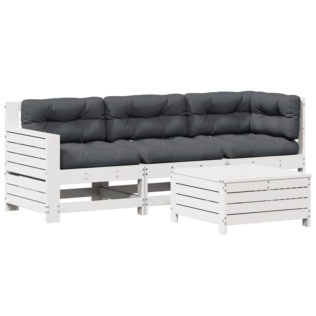 Salon de jardin 4 pcs avec coussins blanc bois de pin massif
