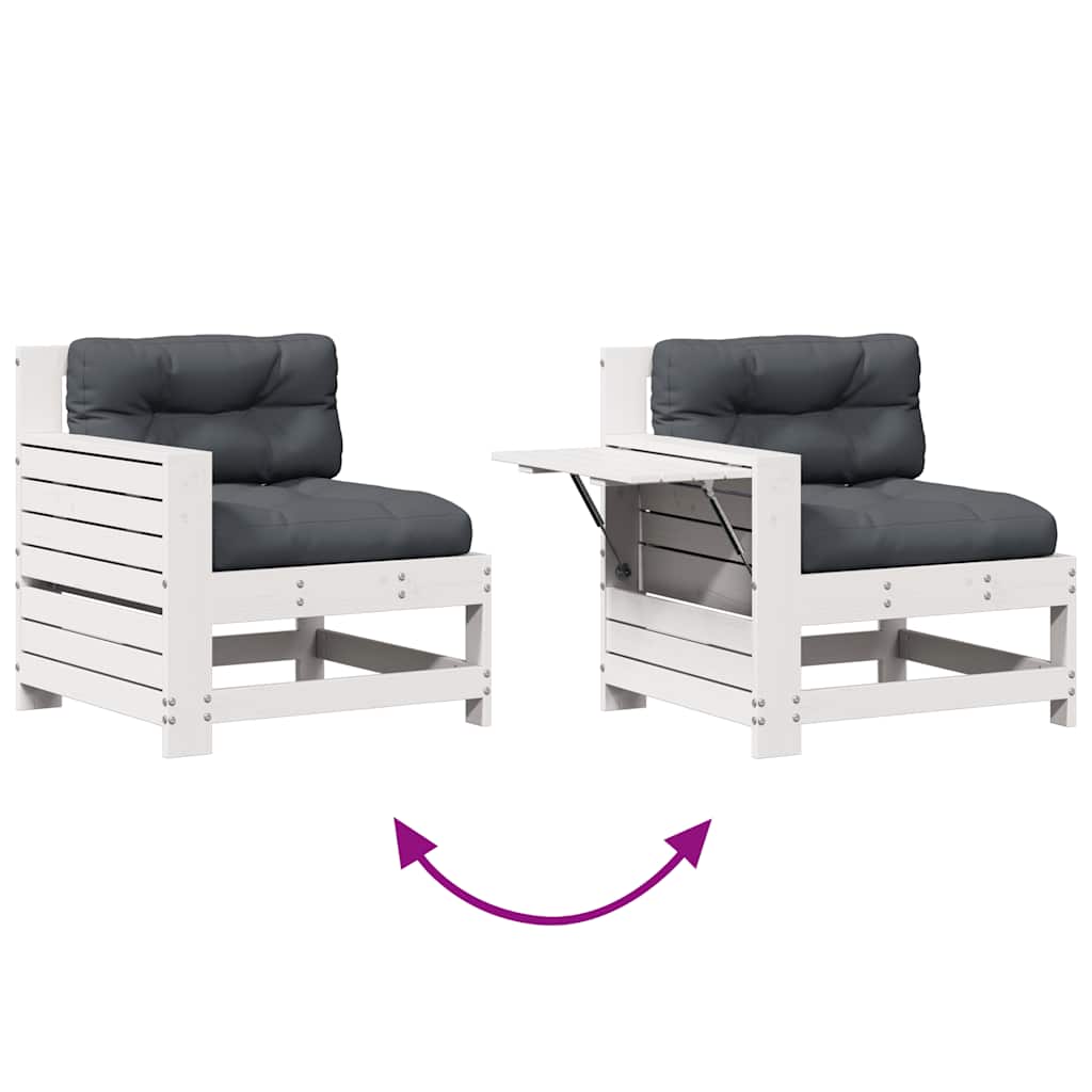 Salon de jardin 4 pcs avec coussins blanc bois de pin massif